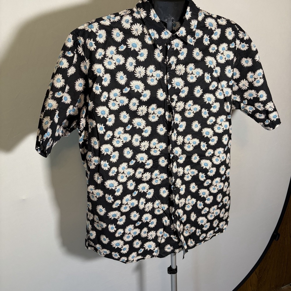 Jogal Mens XL Black Floral Button Up Shirt Preppy Cotton Summer Artsy Resortwear - Picture 3 of 12
